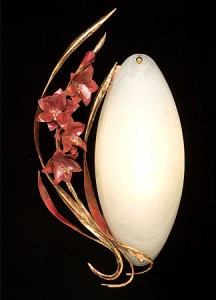 Gladiola Sconce made of copper, bronze and glass.