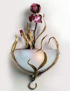 Custom Iris Sconce made of copper, bronze and glass