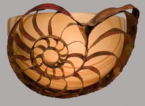 Custom Nautilus Sconce made of copper, bronze and glass