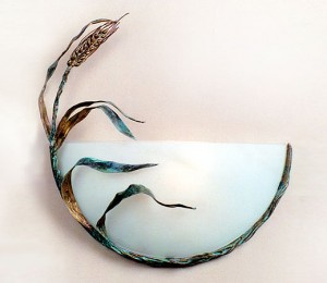 Custom Wheat Sconce made of copper, bronze and glass