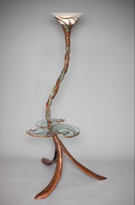 Table Lamp, copper and bronze by Rhonda Kap, Glass by Alisha Volotzky.