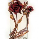 Two Copper Rose Flower Vase.