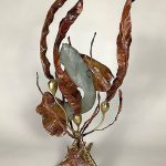 Original figurative copper and bronze metal sculpture by Rhonda Kap