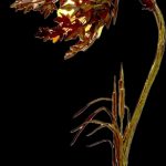 Detail view of handcrafted copper flower sculpture by Rhonda Kap